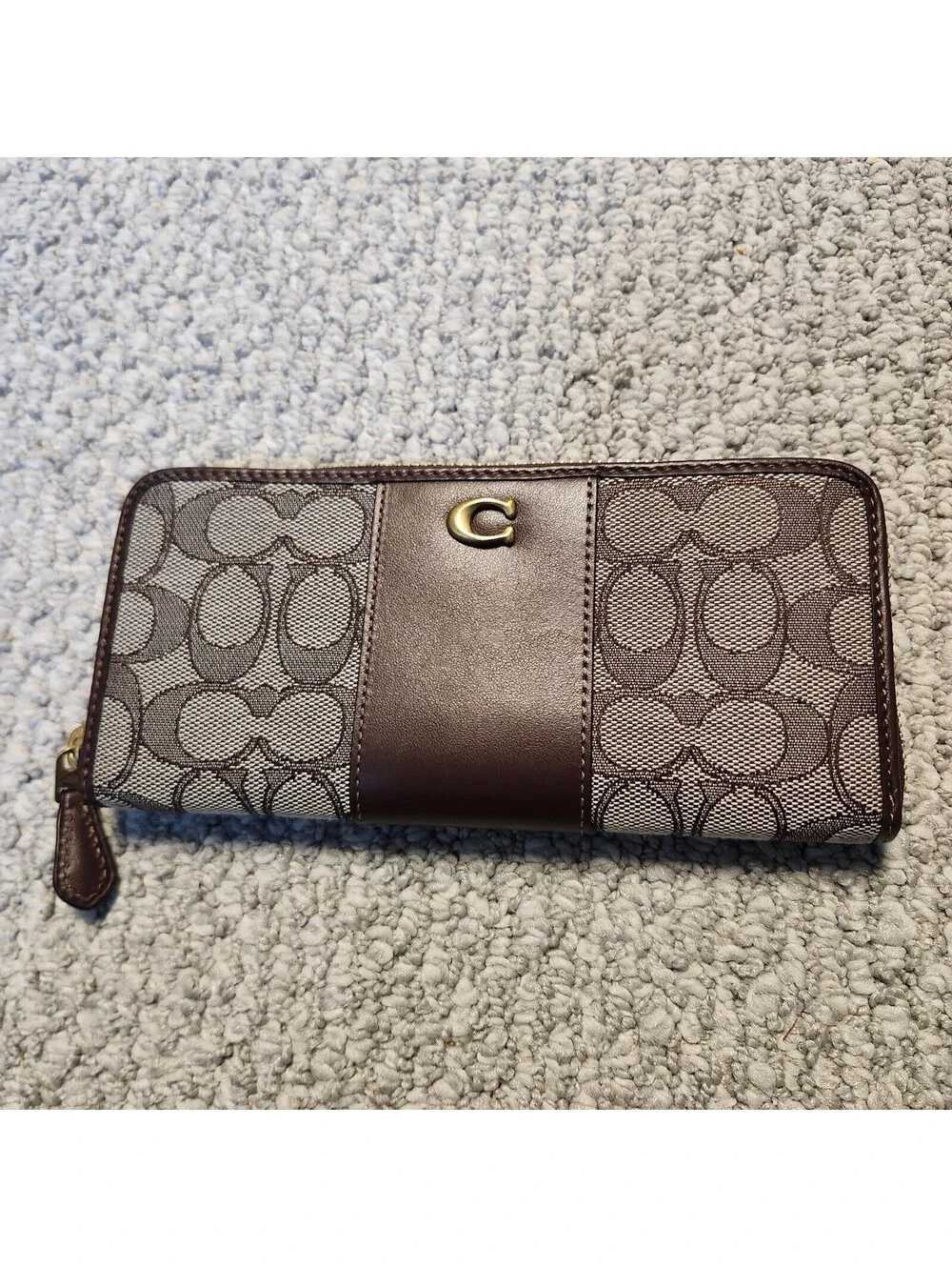 Coach Essential Slim Accordion Zip Around Wallet Signature Canvas and Leather